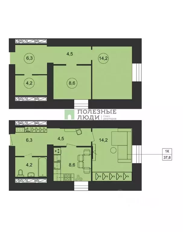1-к кв. Тамбовская область, Тамбов ул. Агапкина, 2К (41.31 м) - Фото 1