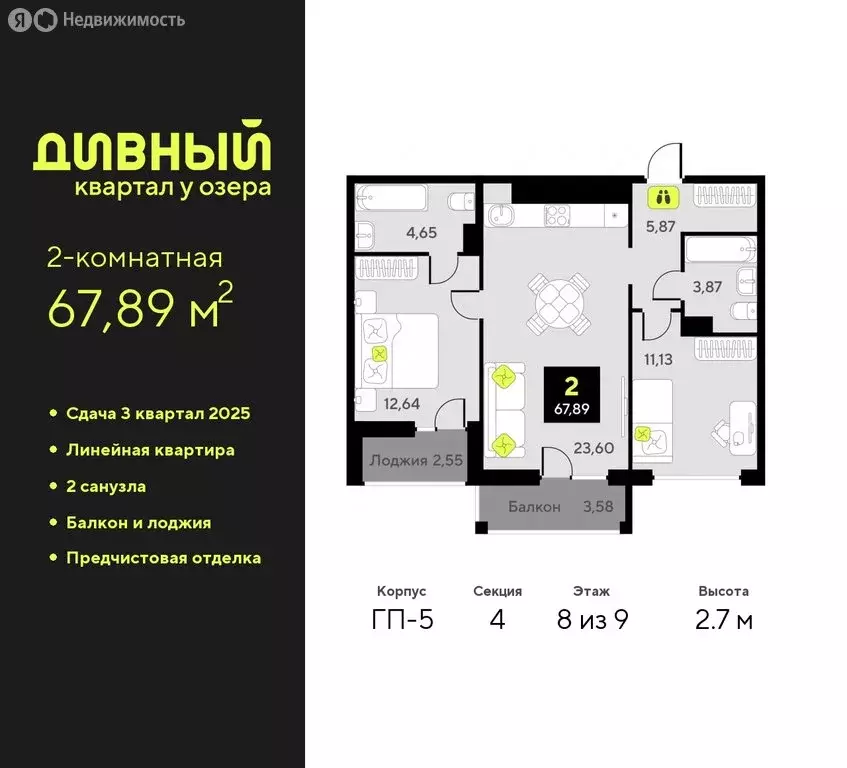 2-комнатная квартира: тюмень, жилой комплекс дивный квартал у озера . - Фото 0