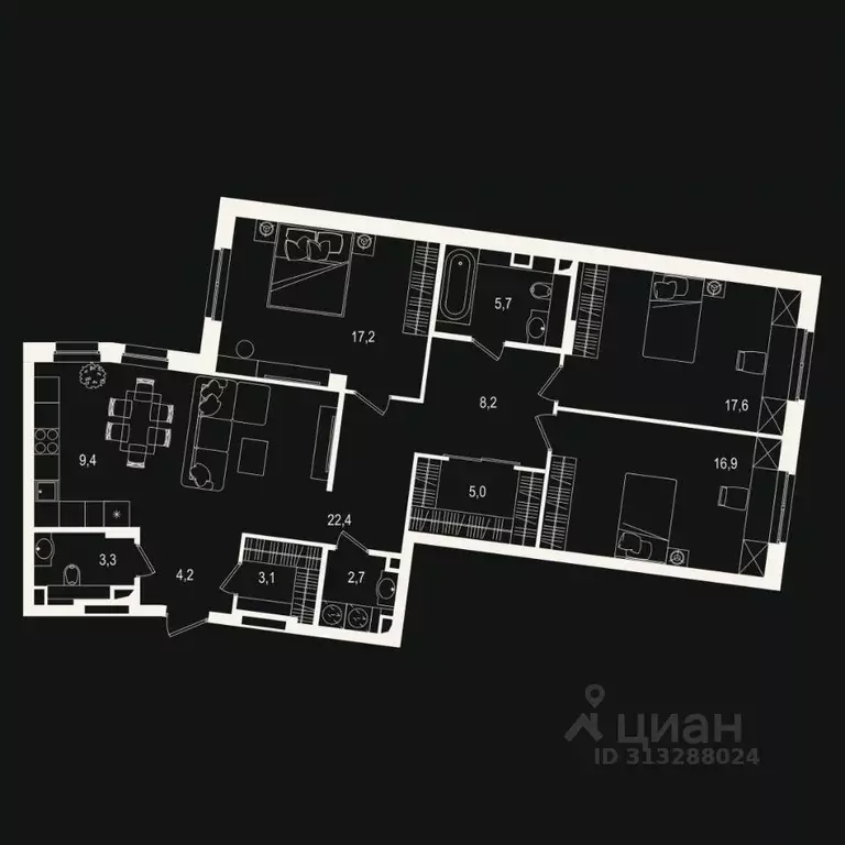 3-к кв. Тюменская область, Тюмень ул. Щербакова, 2к4 (115.62 м) - Фото 1