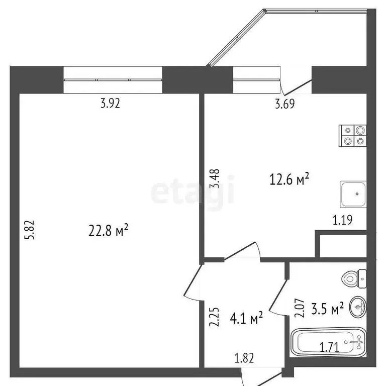 1-комнатная квартира: Тюмень, улица Андрея Бушуева, 4к1 (42.4 м) - Фото 1