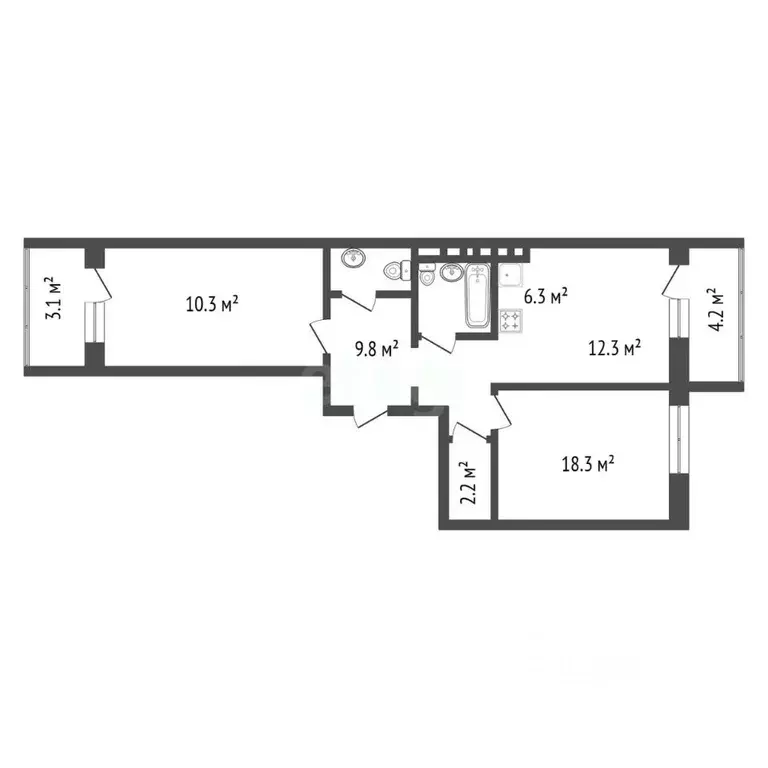 2-к кв. Иркутская область, Иркутск Дальневосточная ул., 166/6 (66.8 м) - Фото 2