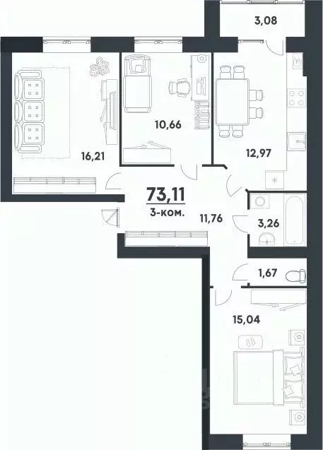 3-к кв. Волгоградская область, Волгоград Долина-2 жилрайон,  (73.11 м) - Фото 0