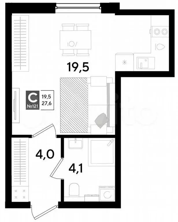 Квартира-студия, 27,6 м, 2/16 эт. - Фото 0