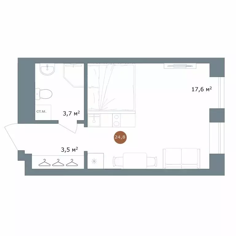 Квартира-студия: Новосибирск, улица Костычева, 19/1 (24.8 м) - Фото 1