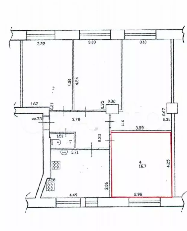 Комната 16,7 м в 4-к., 2/5 эт. - Фото 0