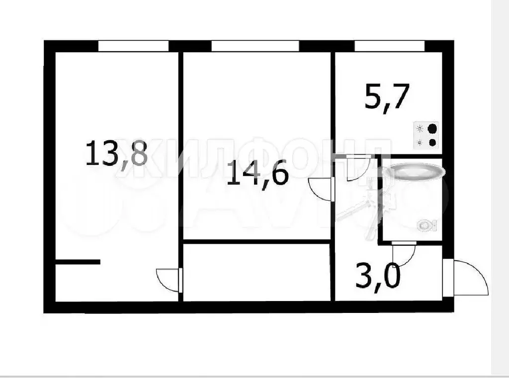 2-к. квартира, 44 м, 1/5 эт. - Фото 0