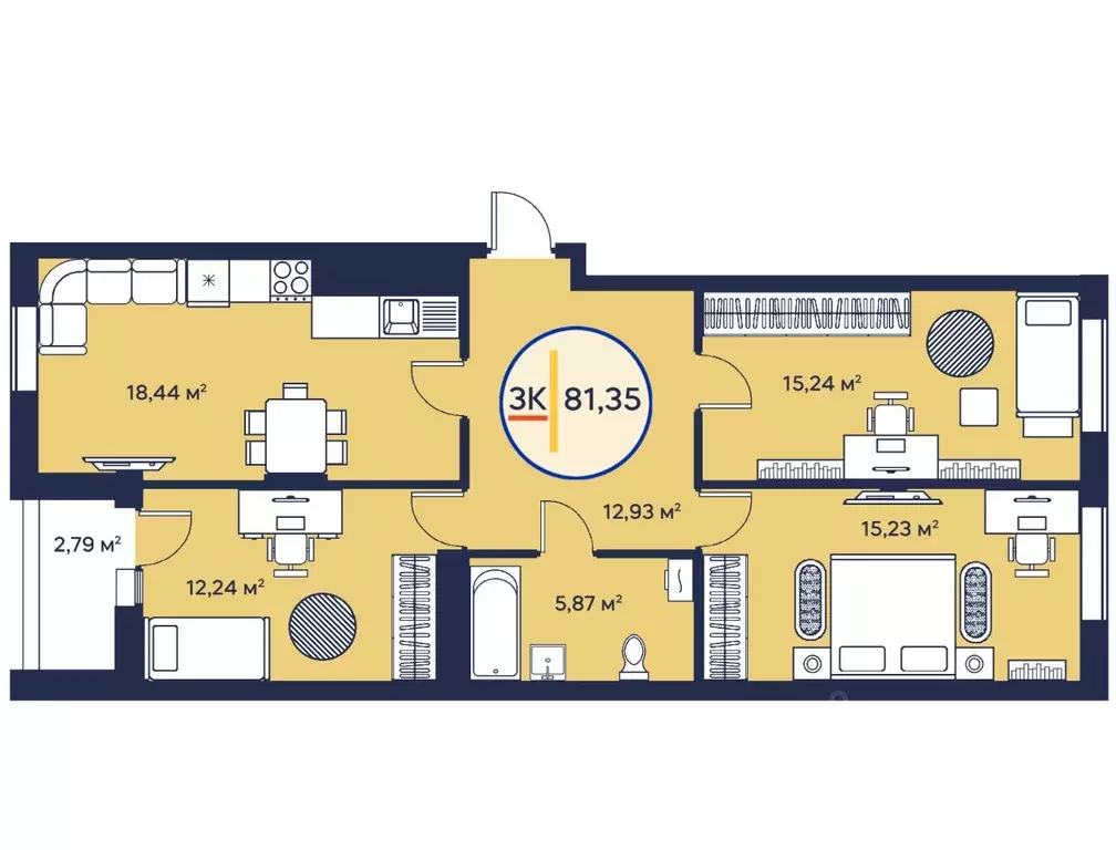 3-к кв. Тюменская область, Тюмень ул. Менжинского, 60 (81.7 м) - Фото 0