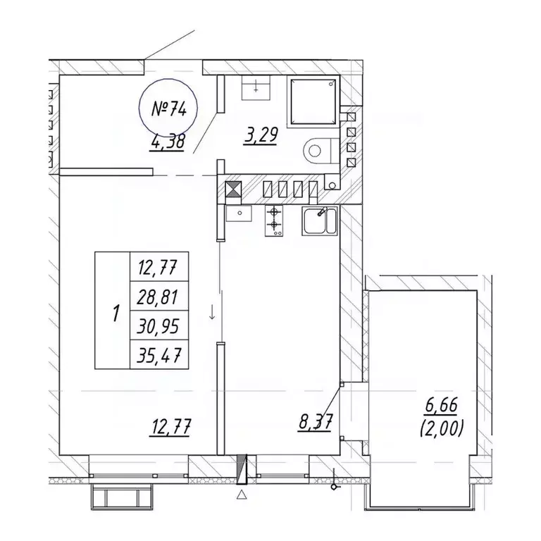 1-к кв. Калининградская область, Зеленоградск  (35.62 м) - Фото 1