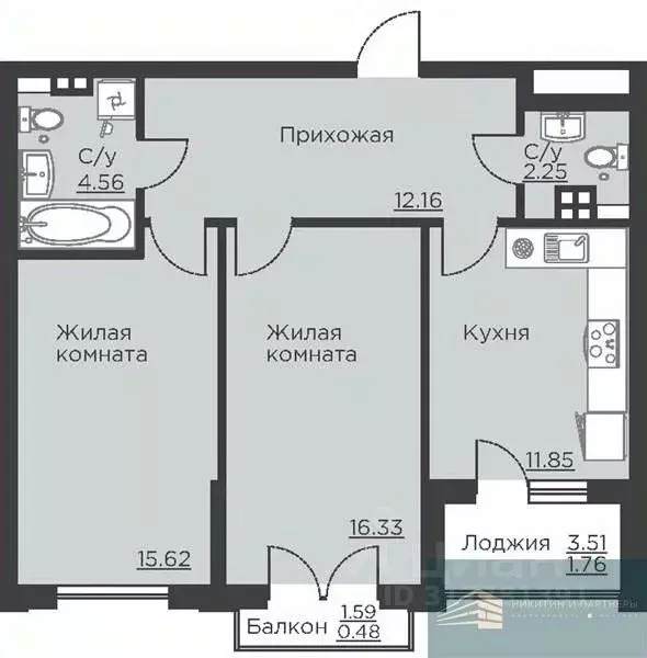 2-к кв. Воронежская область, Воронеж ул. Ломоносова, 116Б (65.0 м) - Фото 0