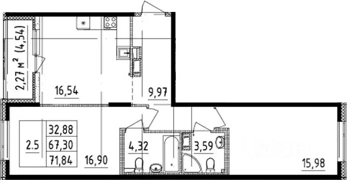 2-к кв. Санкт-Петербург Белоостровская ул., 10к2 (69.57 м) - Фото 0
