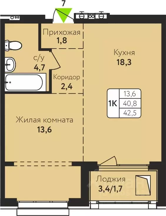 1-к кв. Алтайский край, Барнаул ул. Солнечная Поляна, 69 (42.5 м) - Фото 0