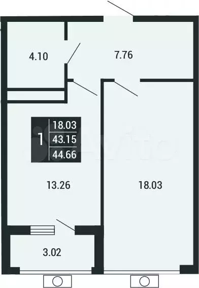 1-к. квартира, 45 м, 3/4 эт. - Фото 0