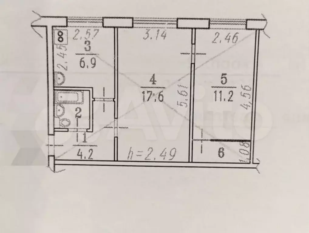 3-к. квартира, 45,6 м, 1/5 эт. - Фото 0