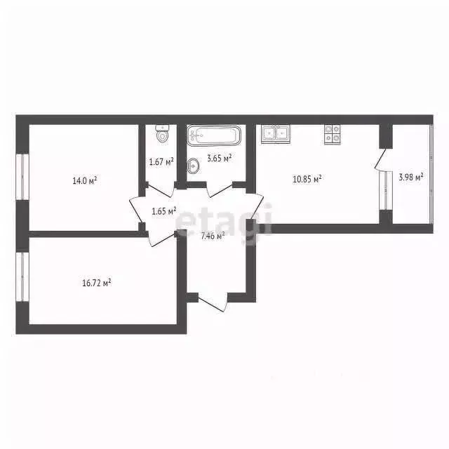 2-к кв. Башкортостан, Стерлитамак ул. 7 Ноября, 5А (56.3 м) - Фото 2