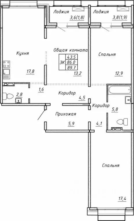 Свободной планировки кв. Новосибирская область, Новосибирск  (89.7 м) - Фото 0