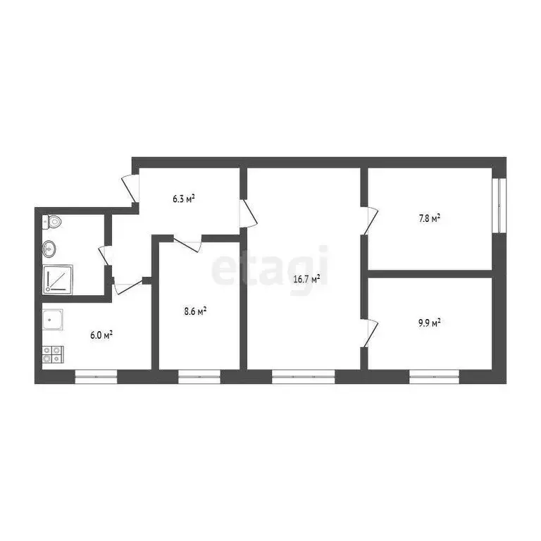 4-комнатная квартира: Омск, улица 50 лет ВЛКСМ, 1 (58.1 м) - Фото 1