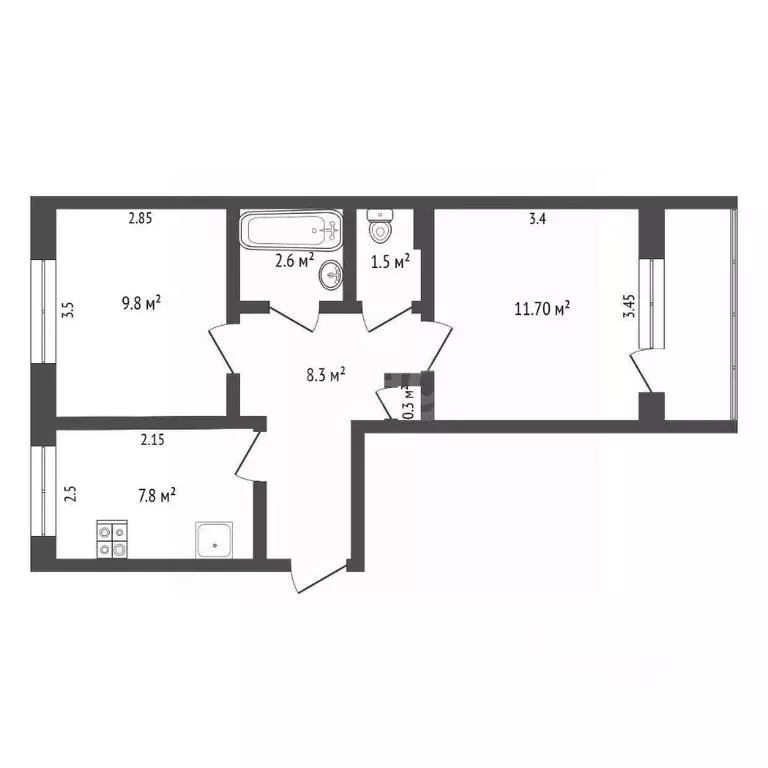 2-к кв. Коми, Усинск ул. 60 лет Октября, 1 (50.2 м) - Фото 1