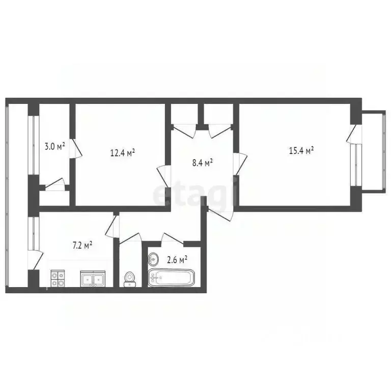 2-к кв. Севастополь ул. Ивана Голубца, 22 (53.8 м) - Фото 2