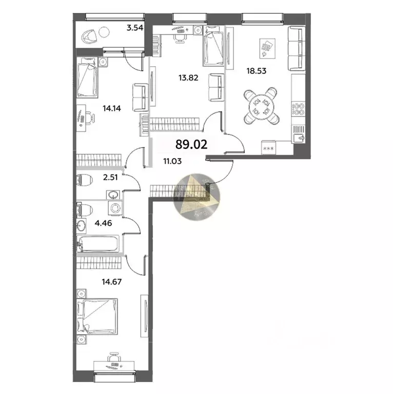 3-к кв. Санкт-Петербург ул. Среднерогатская, 11к2 (89.02 м) - Фото 1