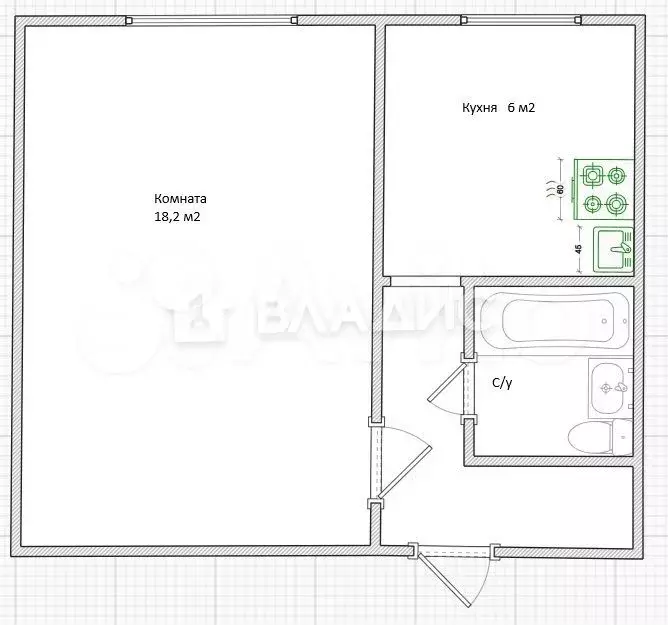 1-к. квартира, 31,6 м, 5/6 эт. - Фото 0
