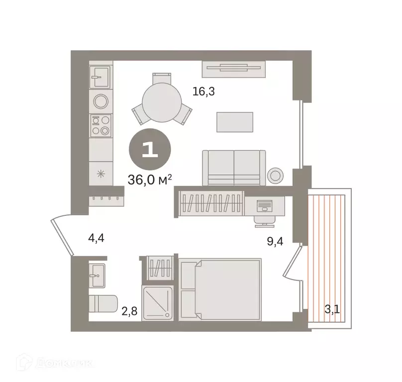 Продаётся 1-к квартира, 35.99 м - Фото 0