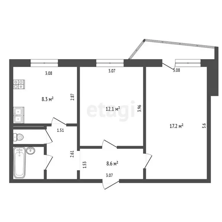 2-комнатная квартира: Орёл, Раздольная улица, 88 (50 м) - Фото 1