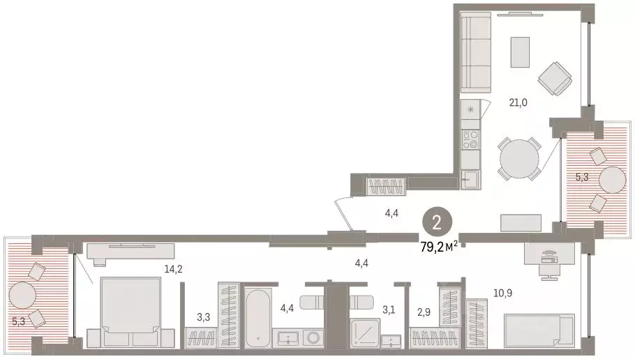 2-к кв. Тюменская область, Тюмень ул. Муравленко, 9к3 (79.21 м) - Фото 2