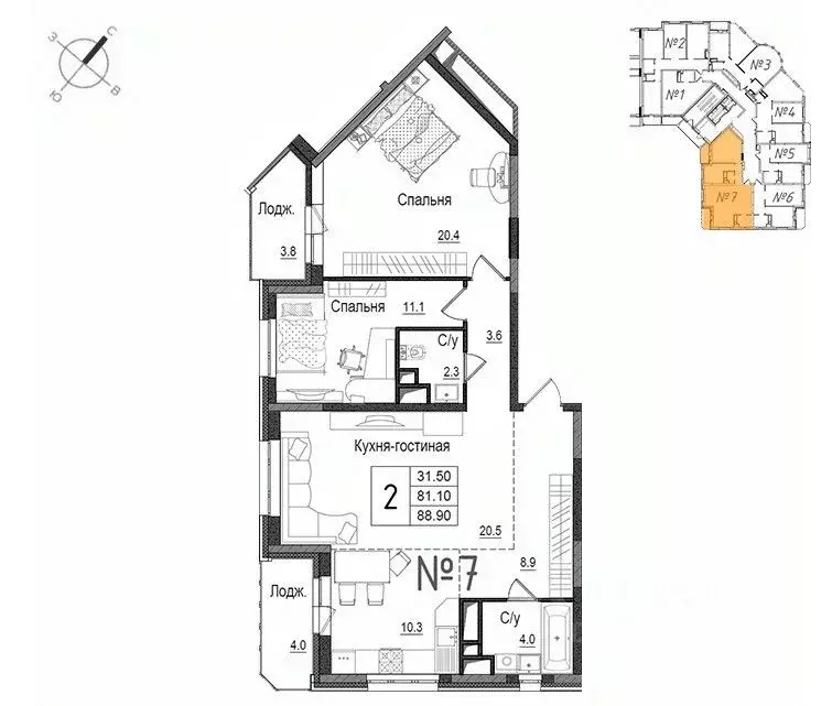 2-к кв. Московская область, Наро-Фоминск ул. Новикова, 20/1 (89.9 м) - Фото 0