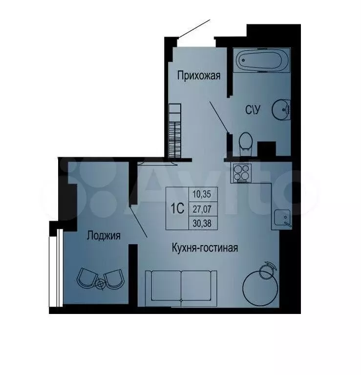 Квартира-студия, 32 м, 7/26 эт. - Фото 0
