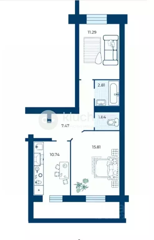 2-к кв. Татарстан, Казань ул. Николая Ершова, 66В (49.2 м) - Фото 2