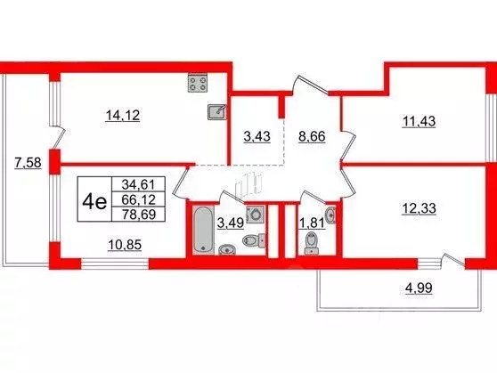 Квартира, 3 комнаты, 78.69 м - Фото 0