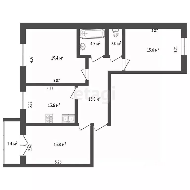 3-к кв. Омская область, Омский район муниципальный округ, пос. ... - Фото 2