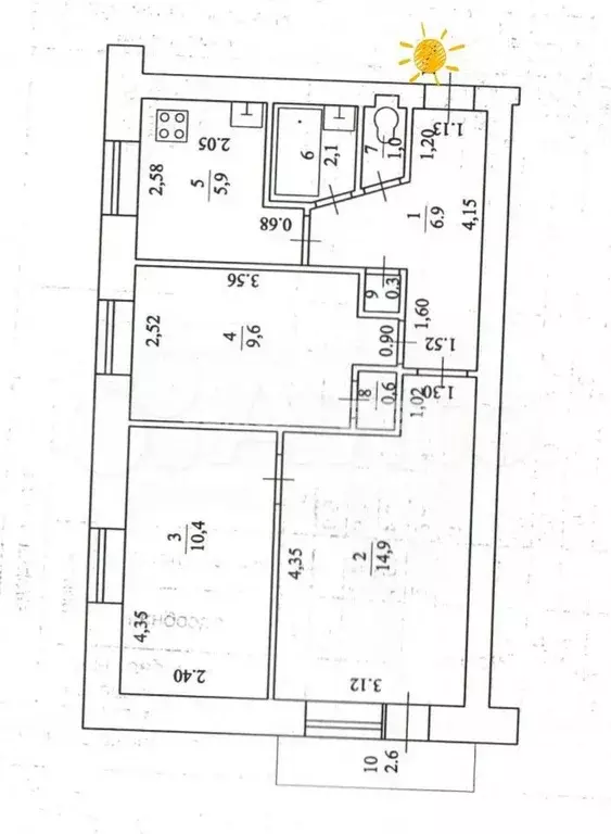 3-к. квартира, 51,7 м, 3/5 эт. - Фото 0