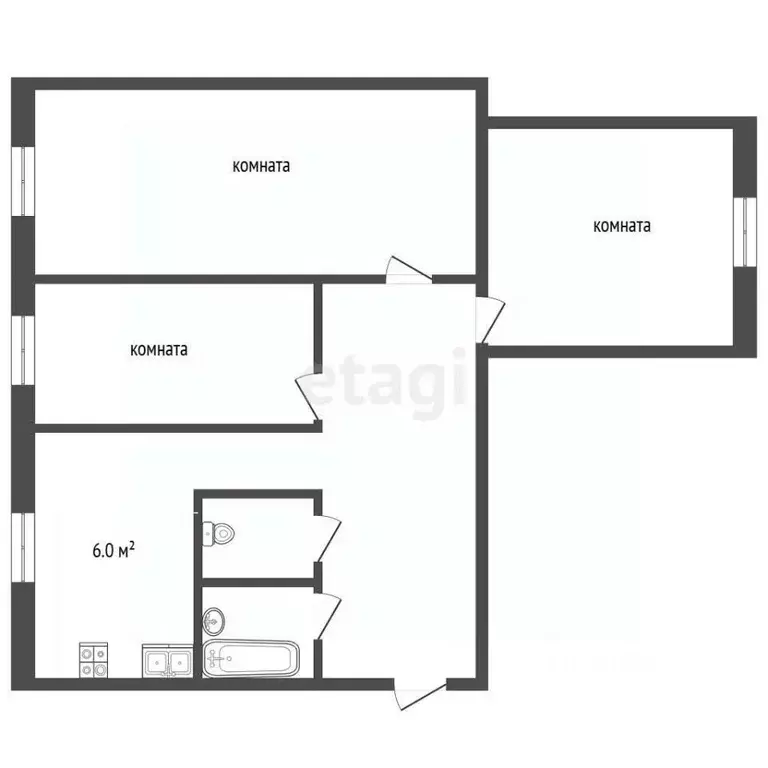 3-к кв. Московская область, Клин ул. Чайковского, 58 (60.0 м) - Фото 2
