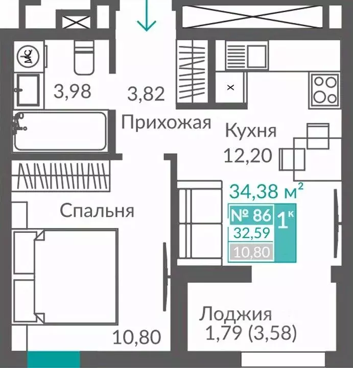 1-к кв. Севастополь ш. Балаклавское (32.59 м) - Фото 1