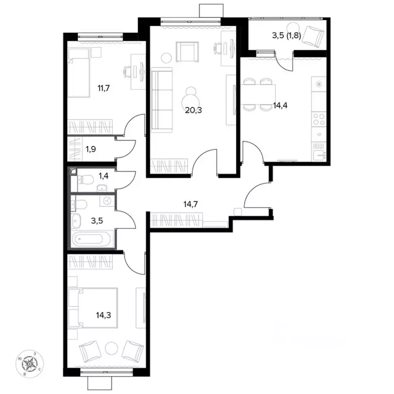 3-к кв. Московская область, Ленинский городской округ, пос. Битца ... - Фото 2