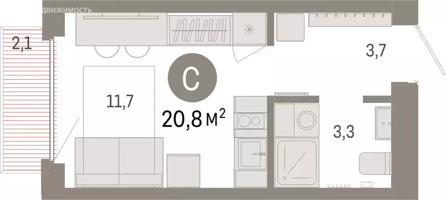 Квартира-студия: Екатеринбург, микрорайон Академический, 19-й квартал, ... - Фото 2
