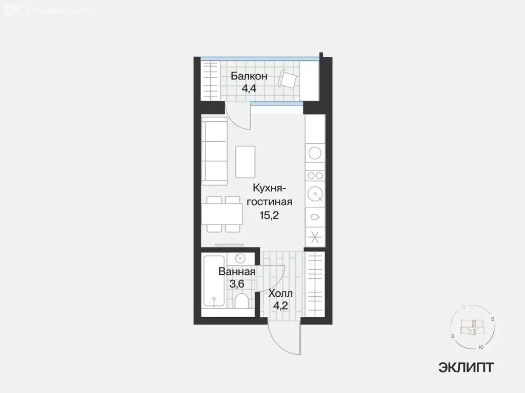 1-комнатная квартира: Тюмень, улица Игоря Комиссарова, 11 (25.19 м) - Фото 1