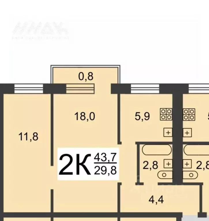 2-к кв. Нижегородская область, Нижний Новгород ул. Сурикова, 1 (44.0 ... - Фото 2