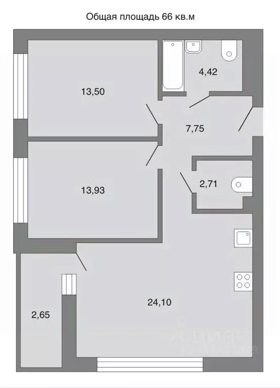 Квартира, 2 комнаты, 66 м - Фото 0