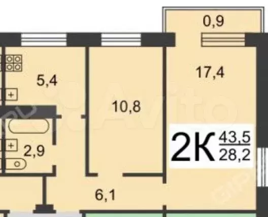 2-к. квартира, 44 м, 5/5 эт. - Фото 0