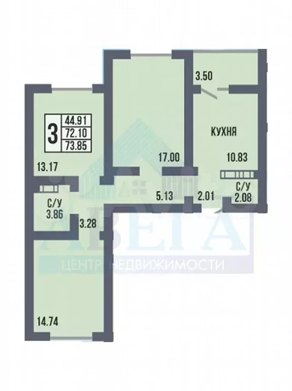 3-к. квартира, 74 м, 15/17 эт. - Фото 0