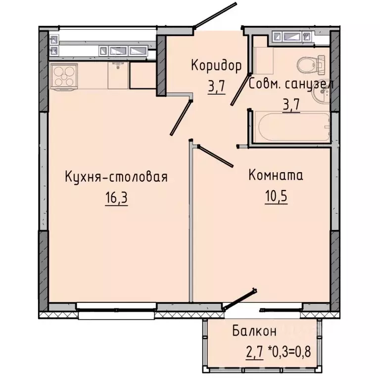 1-к кв. Удмуртия, Ижевск Камбарская ул., 94к2 (35.75 м) - Фото 0