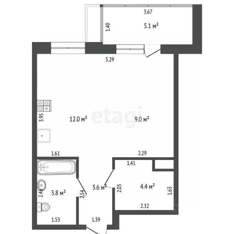 1-к кв. Тюменская область, Тюмень Профсоюзная ул., 55 (32.8 м) - Фото 2