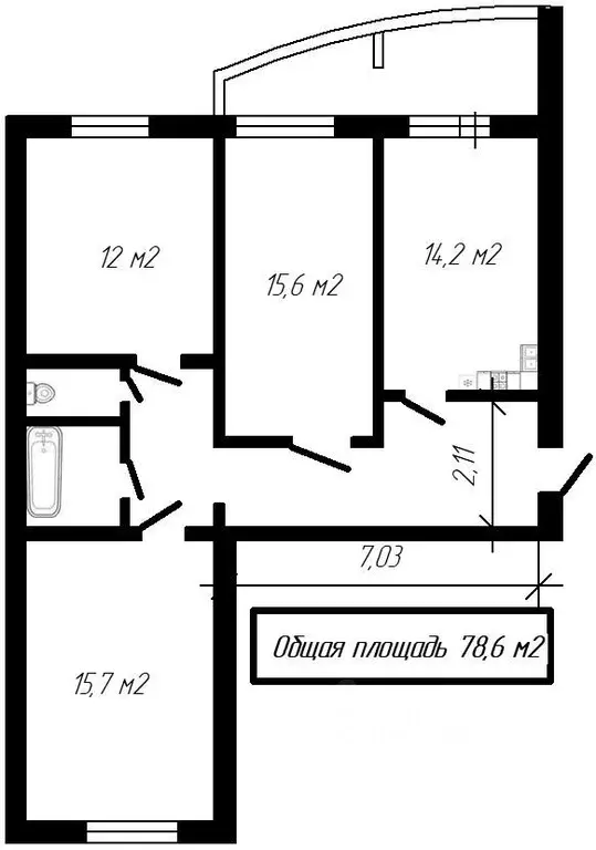 3-к кв. Новосибирская область, Новосибирск ул. Тюленина, 28/1 (78.6 м) - Фото 1