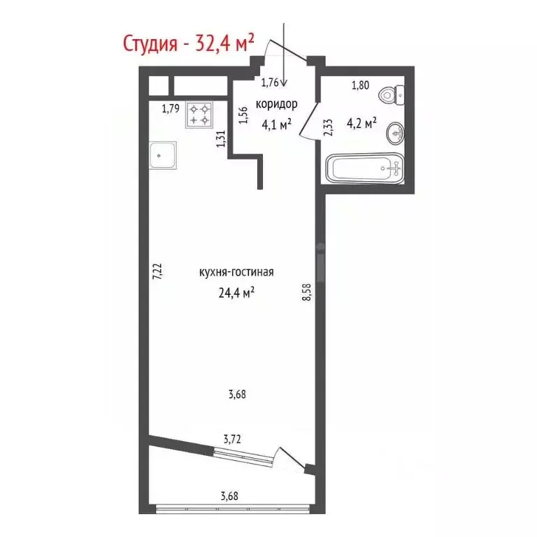 Студия Свердловская область, Екатеринбург Уктус жилрайон, Светлый мкр, ... - Фото 2