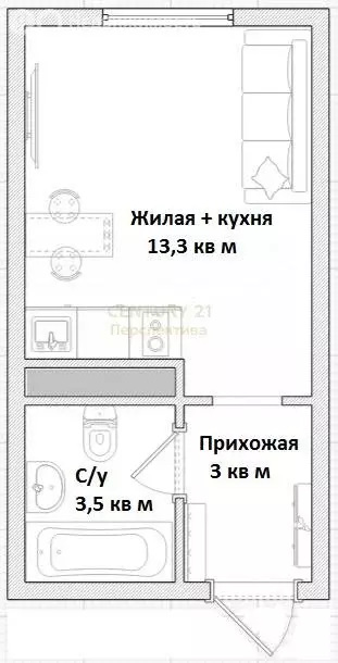 Квартира-студия: посёлок городского типа Томилино, микрорайон ... - Фото 1