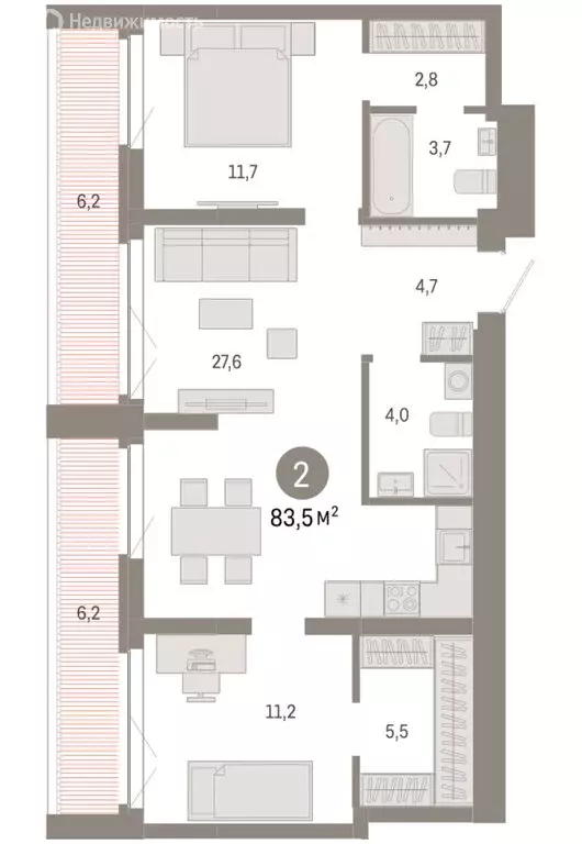 2-комнатная квартира: Новосибирск, Большевистская улица, 66 (83.49 м) - Фото 2