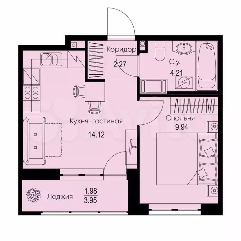 1-к. квартира, 32,5 м, 9/9 эт. - Фото 0