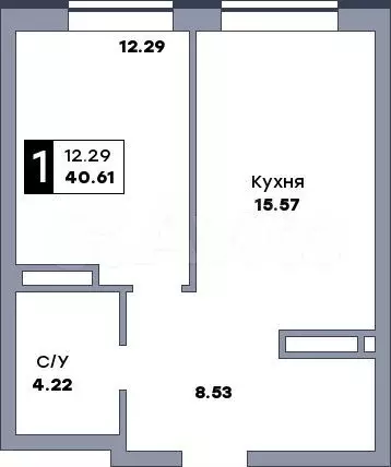 1-к. квартира, 40,6 м, 9/17 эт. - Фото 0